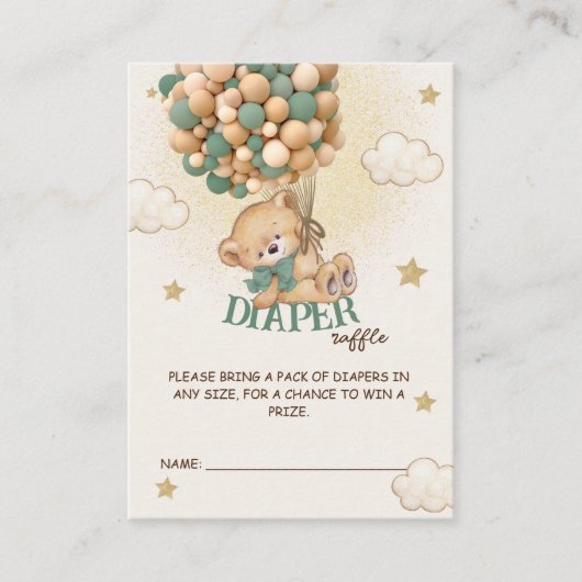 Groene Beren ballonnen Baby showers luier Raffle Informatiekaartje (Voorkant)
