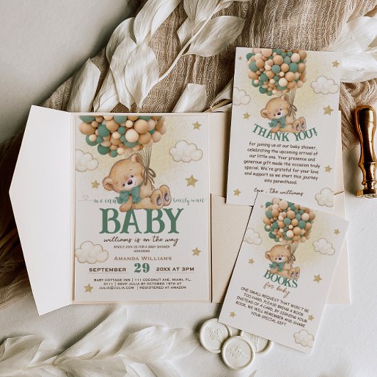 Groene Beren ballonnen Baby showers luier Raffle Informatiekaartje