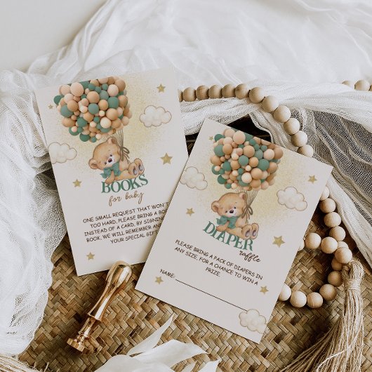 Groene Beren ballonnen Baby showers luier Raffle Informatiekaartje