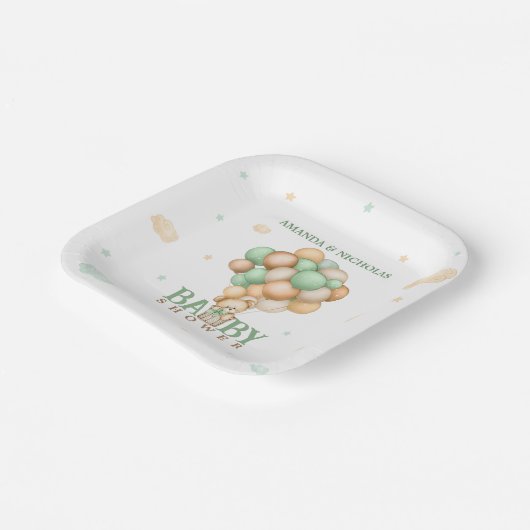 Groene Beren ballonnen Bow Baby shower Papieren Bordje (Gebogen)