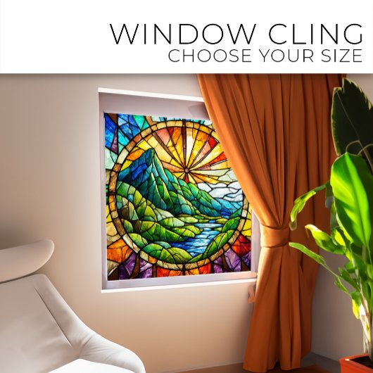 Groene berg en rivier Glas-in-lood kunst Raamsticker