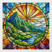 Groene berg en rivier Glas-in-lood kunst Raamsticker (Vel)