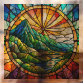 Groene berg en rivier Glas-in-lood kunst Raamsticker (Vel 2)