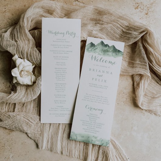 Groene Berg Land Kalligrafie Bruiloft Programma Programmakaart