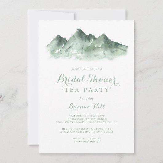 Groene berg landelijke bruidsuitnodiging theeparti kaart (Voorkant)