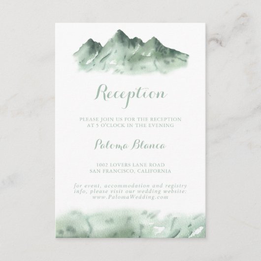 Groene berg landelijke huwelijksreceptie  informatiekaartje (Voorkant)