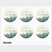 Groene bergdennen feestelijke vrolijke kerst ronde sticker (Vel)