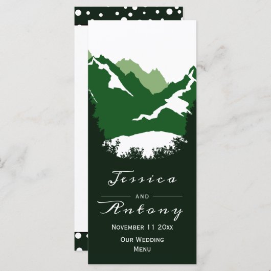 Groene bergen, coniferen trouwkaart menu (Voorkant / Achterkant)