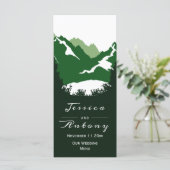 Groene bergen, coniferen trouwkaart menu (Staand voorkant)
