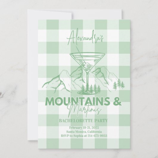 Groene bergen en Martinis Bachelorette Kaart (Voorkant)