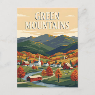 Groene Bergen Vermont Herfst Retro Vintage Poster Briefkaart