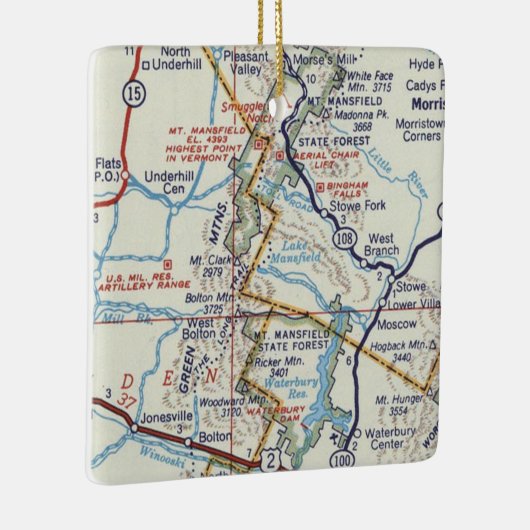 Groene bergen Vermont Retro-kaart Keramisch Ornament (Rechts)