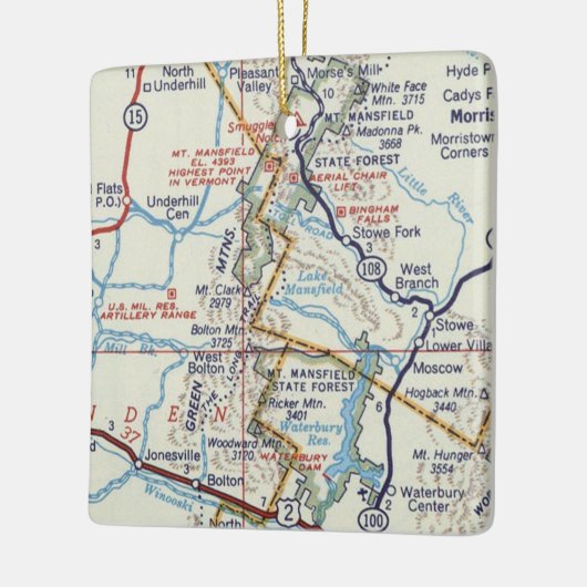 Groene bergen Vermont Retro-kaart Keramisch Ornament (Links)