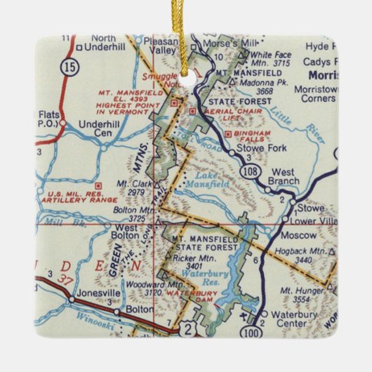 Groene bergen Vermont Retro-kaart Keramisch Ornament (Voorkant)