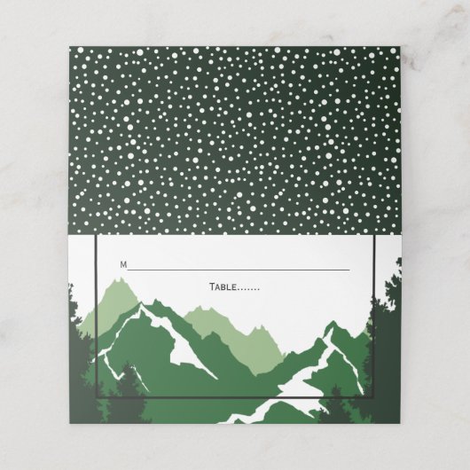 Groene bergen winter bruiloft gevouwen escort plaatskaartje (Buitenkant ongevouwen)