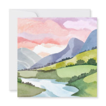 Groene berghelling zonsopgang | Watercolor kaart
