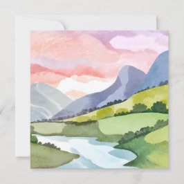 Groene berghelling zonsopgang | Watercolor kaart