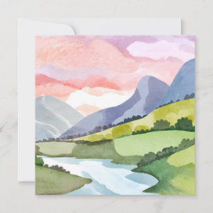 Groene berghelling zonsopgang Watercolor kaart