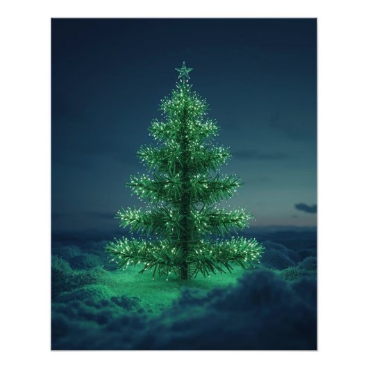 Groene Besneeuwde Kerstboom Poster (Voorkant)