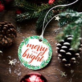 Groene bessen krans Vrolijk & Helder Kerstmis Bedankjes Labels