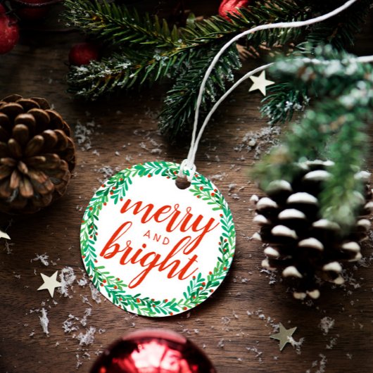 Groene bessen krans Vrolijk & Helder Kerstmis Bedankjes Labels