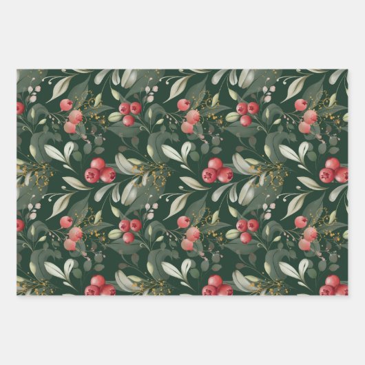 Groene bessen Traditionele Kerstmis Inpakpapier Vel (Voorkant 2)