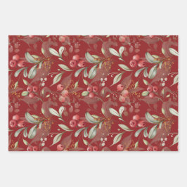 Groene bessen Traditionele Kerstmis Inpakpapier Vel