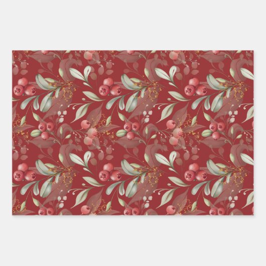 Groene bessen Traditionele Kerstmis Inpakpapier Vel (Voorkant)