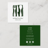 Groene Bestek Chef Catering Restaurant Sociaal ico Vierkante Visitekaartje (Voorkant / Achterkant)