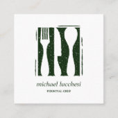 Groene Bestek Chef Catering Restaurant Sociaal ico Vierkante Visitekaartje (Voorkant)