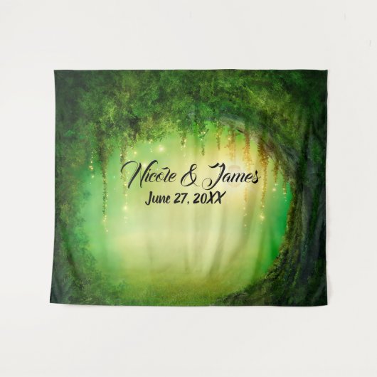 Groene betoverde bos bomen woud feest achtergrond wandkleed (Voorkant (horizontaal))