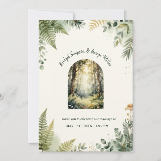 groene betoverde bos waterverf boho bruiloft kaart (Voorkant)