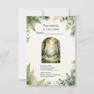 groene betoverde bos waterverf boho bruiloft RSVP kaartje