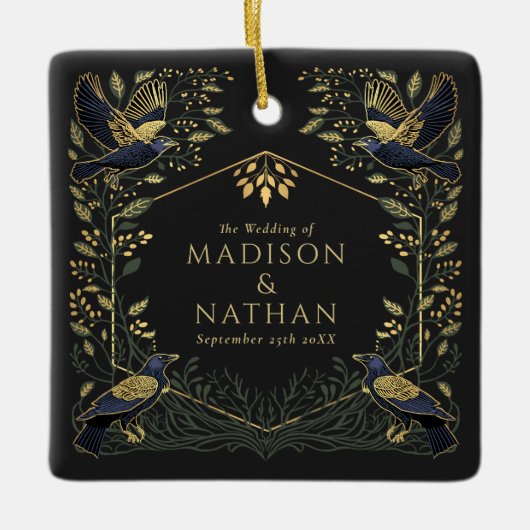 Groene betoverde Gotische Raven Bloemenbruiloft Keramisch Ornament (Voorkant)