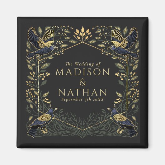 Groene betoverde Gotische Raven Bloemenbruiloft Magneet (Voorkant)