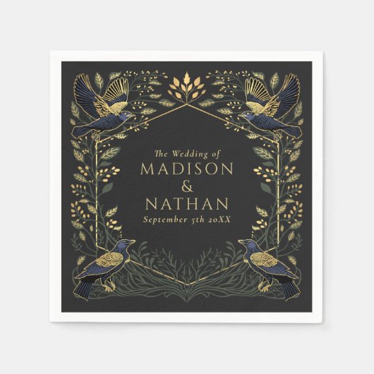 Groene betoverde Gotische Raven Bloemenbruiloft Servet (Voorkant)