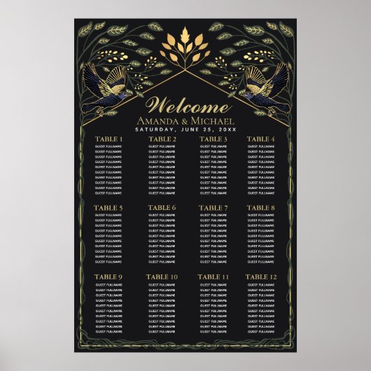 Groene betoverde Gotische Raven Bruiloft Zitplaats Poster (Voorkant)