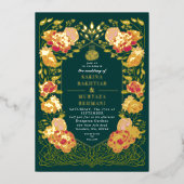 Groene Betoverde Tuin Bloemen Moslim bruiloft Folie Uitnodiging (Voorkant)