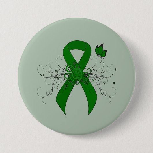 Groene bewustmakingslint met vlinder ronde button 7,6 cm (Voorkant)