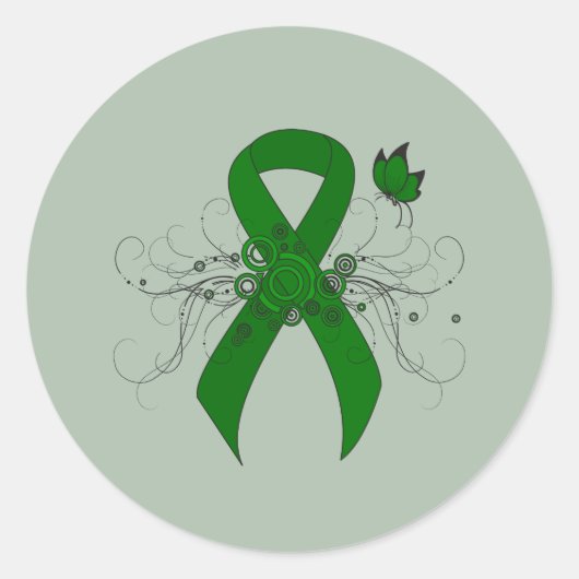 Groene bewustmakingslint met vlinder ronde sticker (Voorkant)