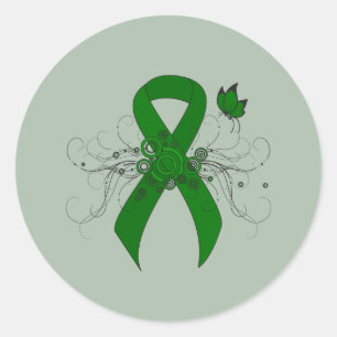 Groene bewustmakingslint met vlinder ronde sticker
