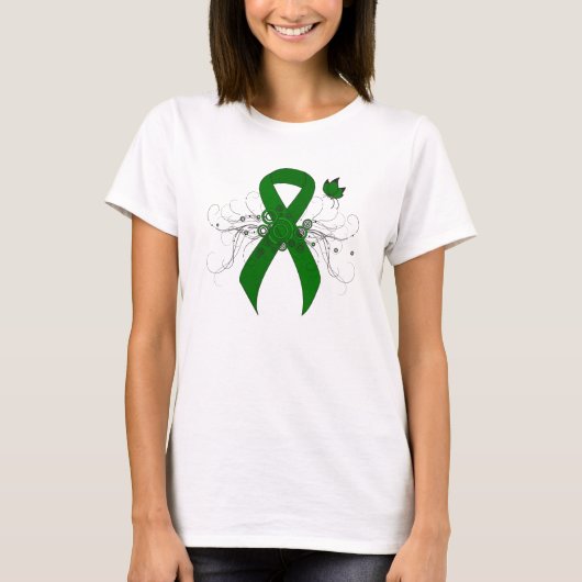Groene bewustmakingslint met vlinder t-shirt (Voorkant)