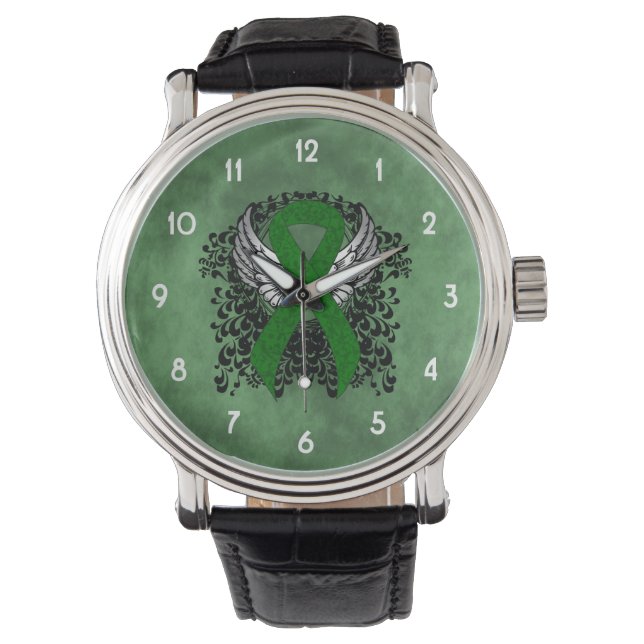 Groene Bewustmakingslint met Wings Horloge (Voorkant)