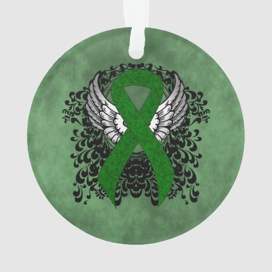 Groene Bewustmakingslint met Wings Ornament (achterkant)
