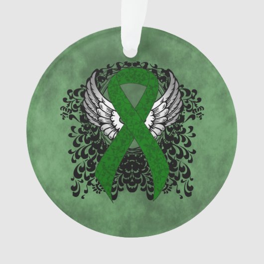 Groene Bewustmakingslint met Wings Ornament (voorkant)