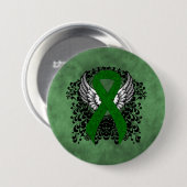 Groene Bewustmakingslint met Wings Ronde Button 7,6 Cm (Voorkant /achterkant)
