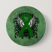 Groene Bewustmakingslint met Wings Ronde Button 7,6 Cm (Voorkant)