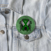 Groene Bewustmakingslint met Wings Ronde Button 7,6 Cm (In situ)