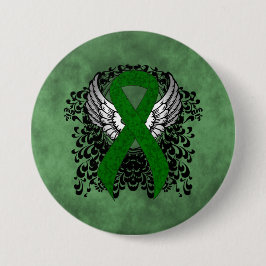 Groene Bewustmakingslint met Wings Ronde Button 7,6 Cm