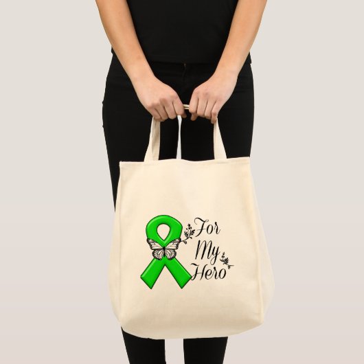 Groene bewustmakingslint voor mijn heldhaftige tote bag (Voorkant (product))